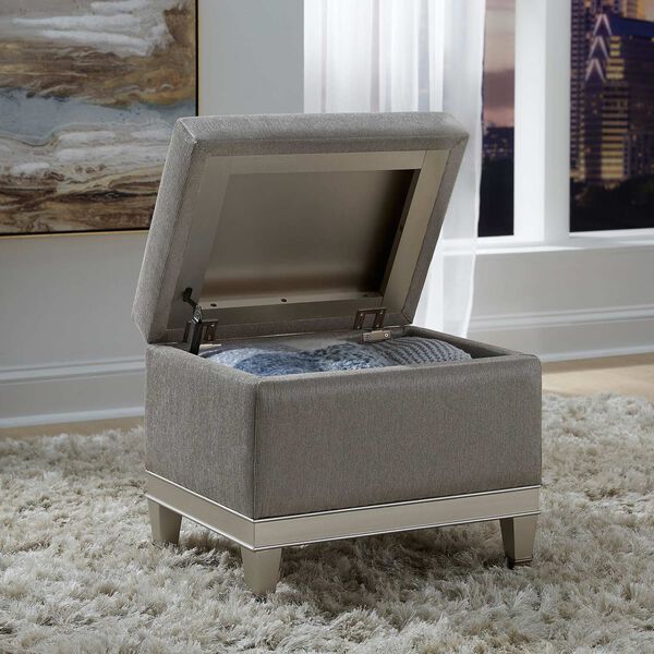 Zoey Silver Vanity Upholstered Storage Bench, image 3