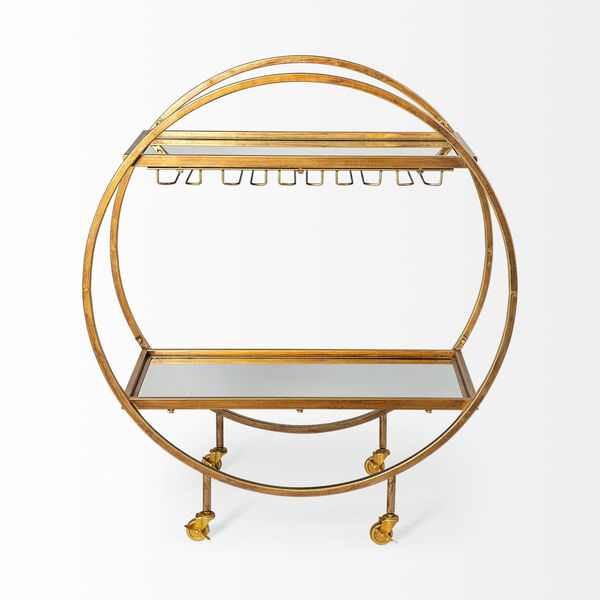 Carola Gold Two-Tier Glass Shelf Bar Cart, image 5