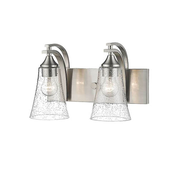 Natalie Satin Nickel Two-Light Vanity with Seeded Glass Shades, image 1
