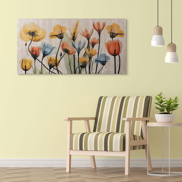 Floral Rainbow Giclee Printed on Hand Finished Ash Wood Wall Art, image 1