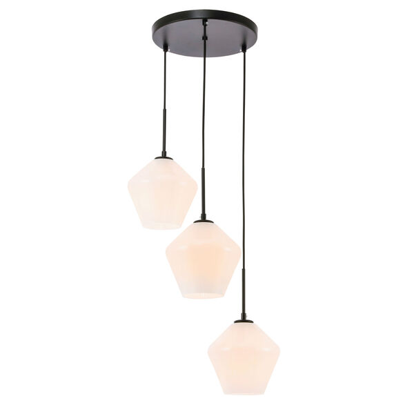 Gene Black 18-Inch Three-Light Pendant with Frosted White Glass, image 6