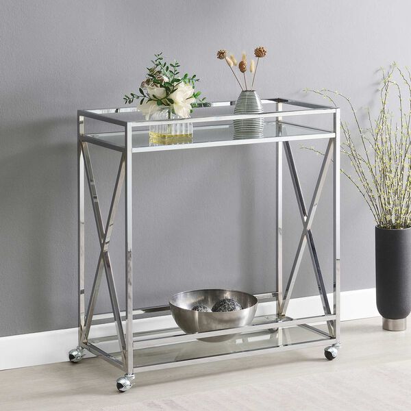 Oxford Glass Chrome Bar Cart with Shelf, image 6