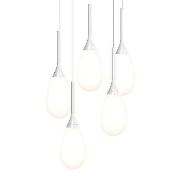 Parisone Satin White Five-Light LED Pendant with White Cased Glass, image 1