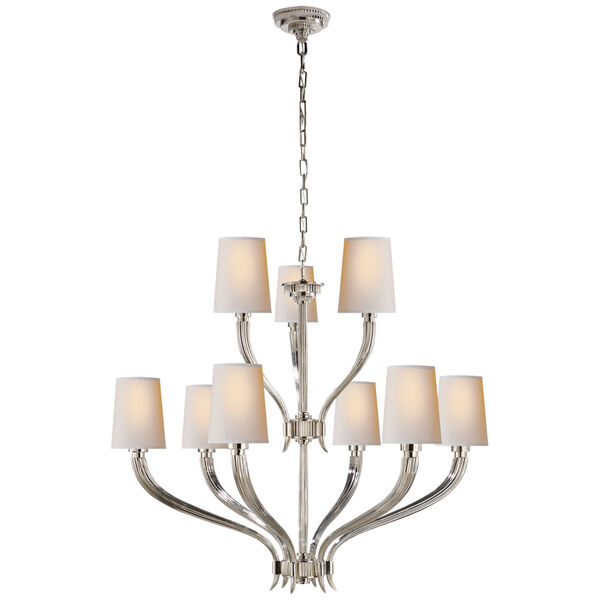 Ruhlmann 2-Tier Chandelier in Polished Nickel with Natural Paper Shades by Chapman and Myers, image 1