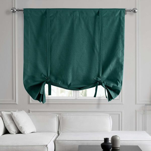 Dark Teal Green Dune Textured Solid Cotton Tie-Up Window Shade Single Panel, image 1