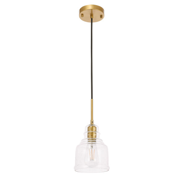 Pierce Brass Six-Inch One-Light Mini Pendant with Clear Seeded Glass, image 5