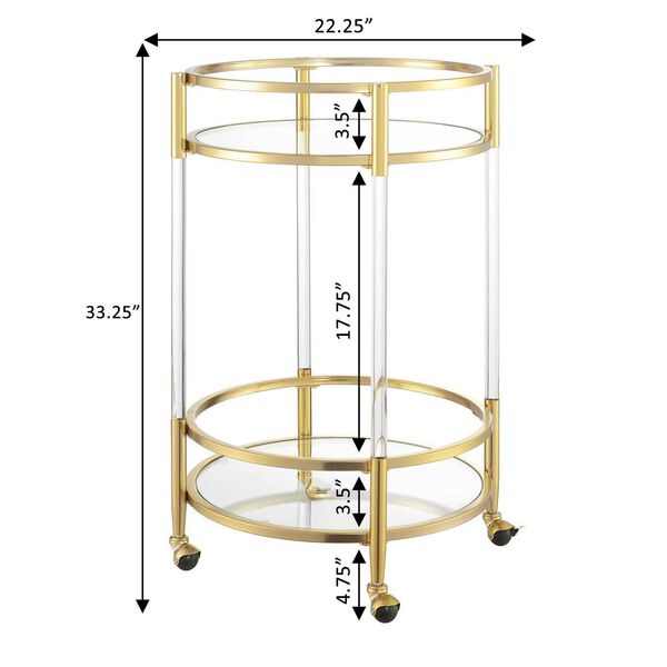 Royal Crest Clear and Gold Two Tier Acrylic Round Bar Cart, image 6