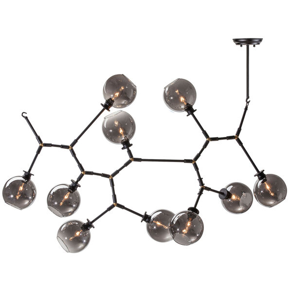 Atom Black Ten-Light Pendant with Grey Glass, image 1