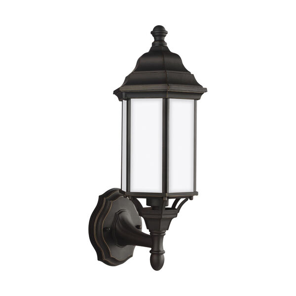 Sevier Antique Bronze Seven-Inch One-Light Outdoor Uplight Wall Sconce with Satin Etched Shade, image 1