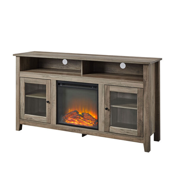 Gray Wash 58-Inch Fireplace Glass Wood TV Stand, image 4