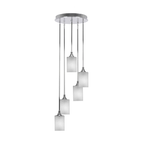 Empire Chrome Five-Light Cluster Pendant with Square White Muslin Glass, image 1