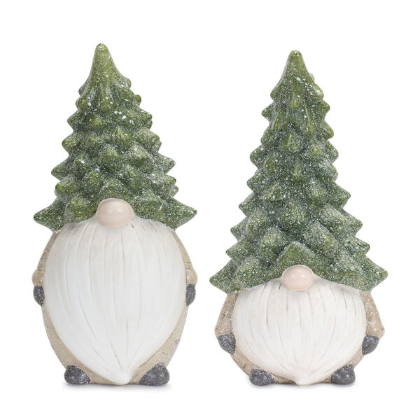 Green Six-Inch Gnome with Tree Hat Holiday Figurine, Set of Two, image 1