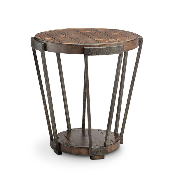 Afton Industrial Bourbon and Aged Iron Round End Table, image 1