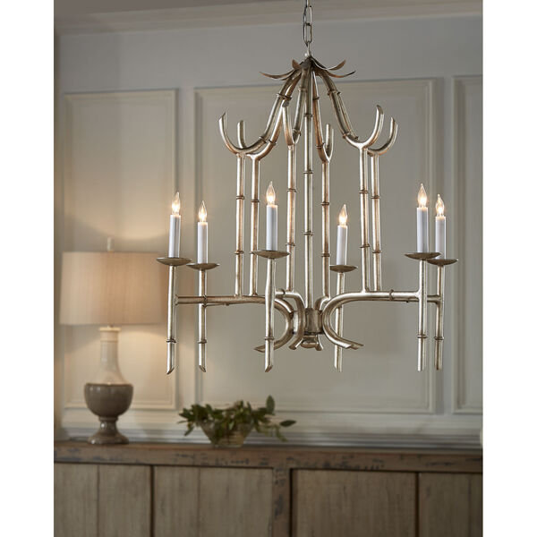Antique Silver Six-Light 2 Bamboo Chandelier, image 2