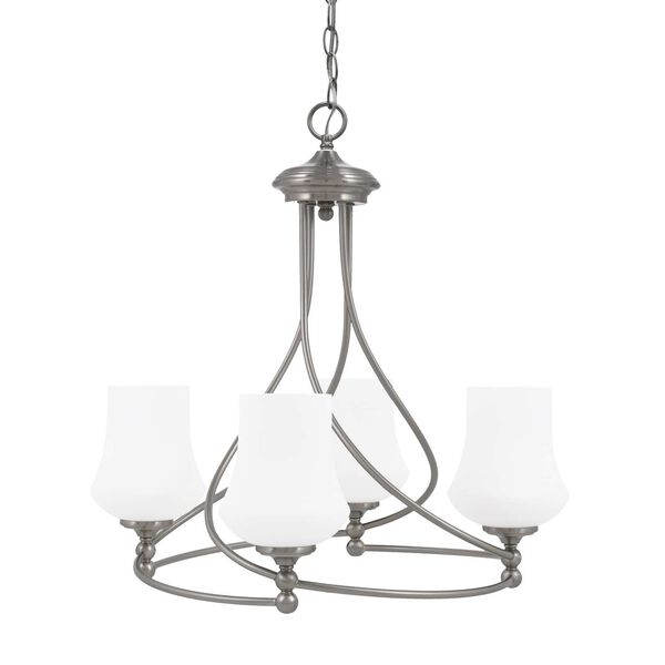 Capri Brushed Nickel 21-Inch Four-Light Chandelier with Zilo White Linen Glass, image 1