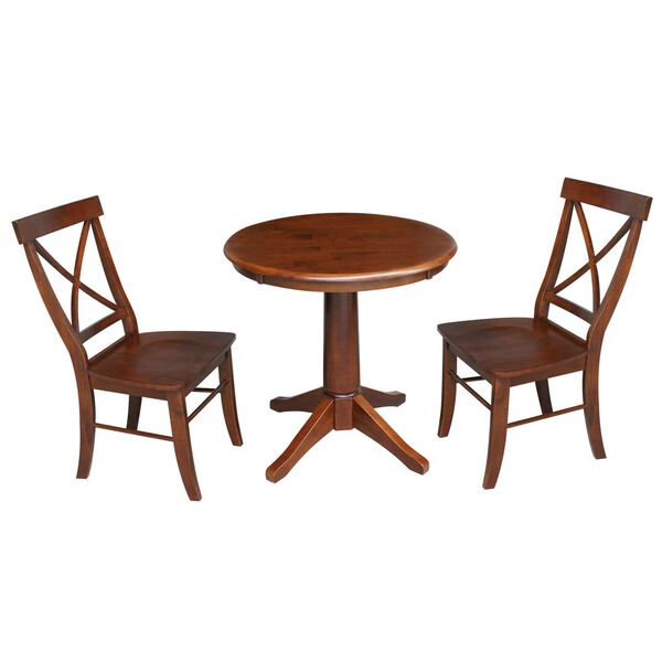 Espresso 30-Inch Round Top Pedestal Table with X-Back Chairs, 3-Piece, image 1