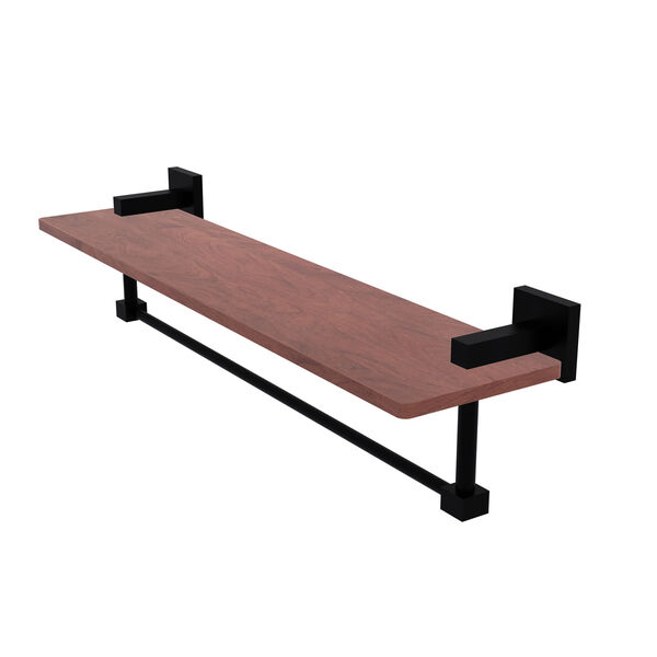 Montero Matte Black 22-Inch Solid IPE Ironwood Shelf with Integrated Towel Bar, image 1