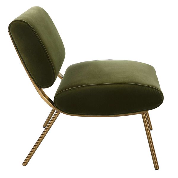 Knoll Brushed Brass Olive Green Armless Chair, image 5