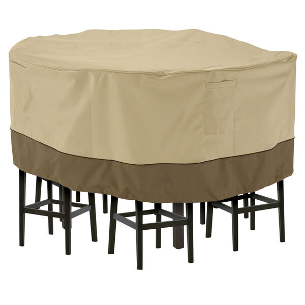 Ash Beige and Brown Round Patio Table and Chair Set Cover, image 1