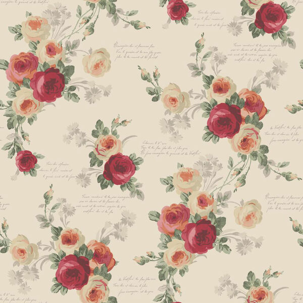 Heirloom Rose Red and Beige Removable Wallpaper, image 1