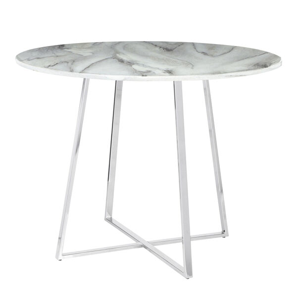 Cosmo Chrome and White Marble 40-Inch Dining Table, image 2