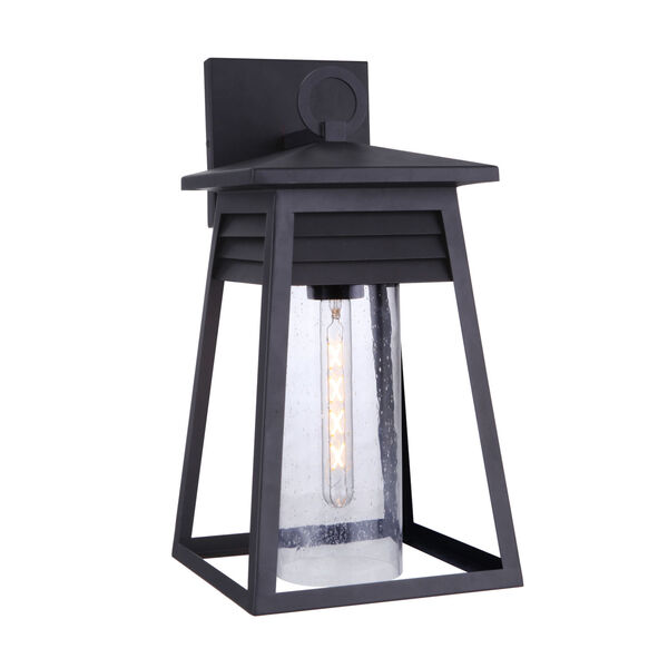 Becca Textured Matte Black Large One-Light Outdoor Lantern with Clear Seeded Glass, image 2