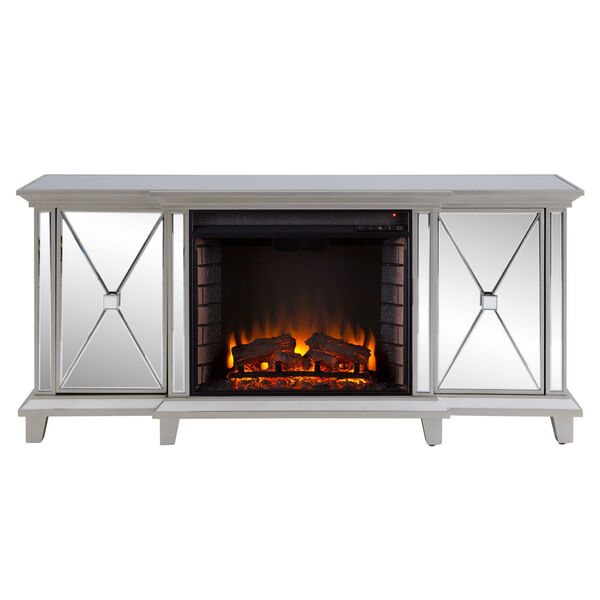 Toppington Mirror and silver Mirrored Electric Fireplace with Media Console, image 2