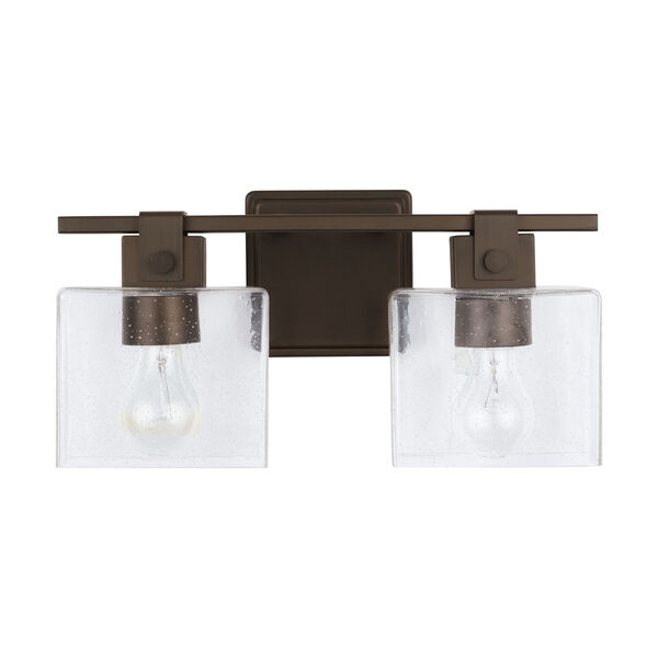 Oil Rubbed Bronze Two-Light Bath Vanity with Clear Seeded Glass, image 1