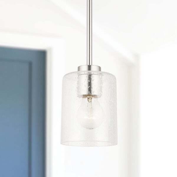 HomePlace Greyson Brushed Nickel Mini Pendant with Clear Seeded Glass, image 2