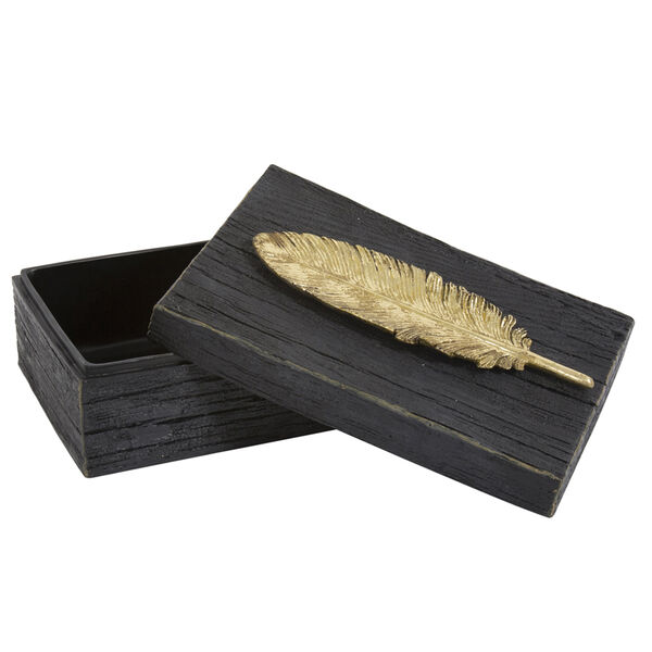 Rustic Faux Wood Box with Gold Feather Accent, image 5
