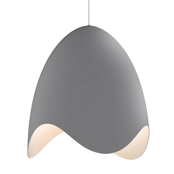 Waveforms Dove Grey LED Large Bell Pendant with White Interior Shade, image 1