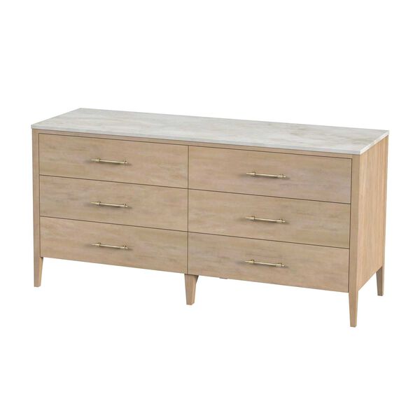 Mayfair Light Beige Marble Dresser with Six-Drawer, image 1