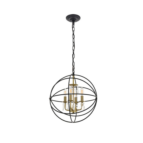 Wallace Matte Black and Brass 16-Inch Four-Light Pendant, image 5