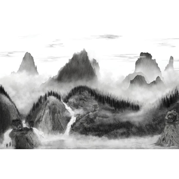 Black and White Majestic Mountains Peel and Stick Mural, image 2