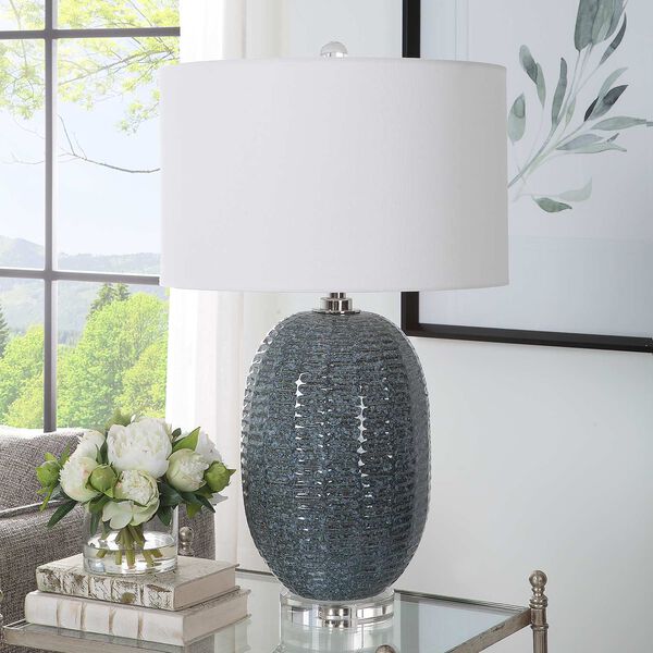 Caralina Blue and Polished Nickel One-Light Geometric Table Lamp, image 3