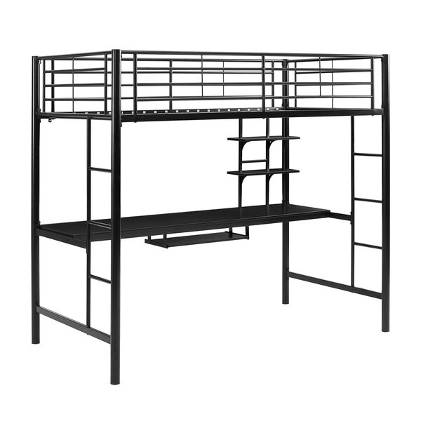 Black Metal Full Loft Bed with Workstation, image 1