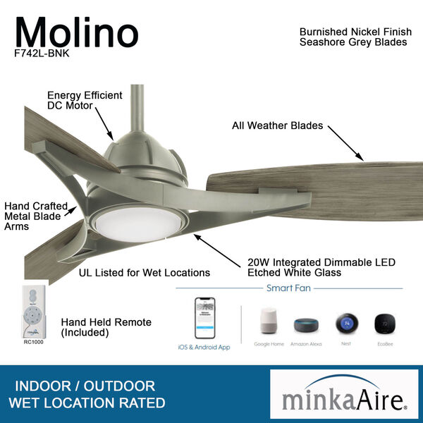 Molino Burnished Nickel 65-Inch LED Smart Ceiling Fan, image 3
