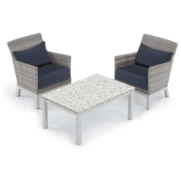 Argento and Travira Ash Midnight Blue Three-Piece Outdoor Club Chair with Lumbar Pillows and Coffee Table Set, image 1