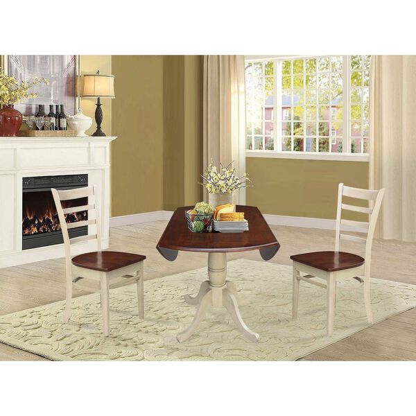Antiqued Almond and Espresso Round Top Pedestal Dining Table with Chairs, 3-Piece, image 4