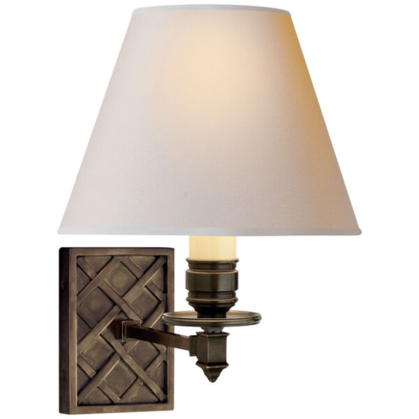 Gene Single Arm Sconce in Gun Metal with Natural Paper Shade by Alexa Hampton, image 1