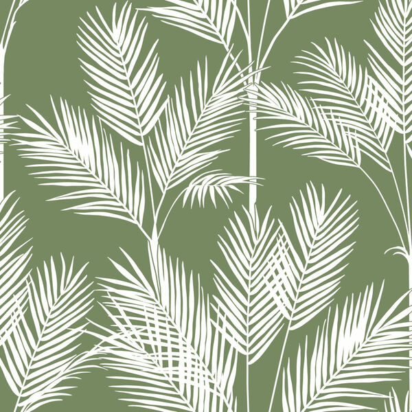 Waters Edge Green King Palm Silhouette Pre Pasted Wallpaper, image 2