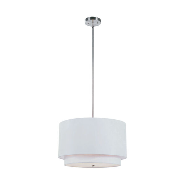 Tiered Shade 18 Inch Three-Light Pendant In Ivory -Brushed Nickel, image 1
