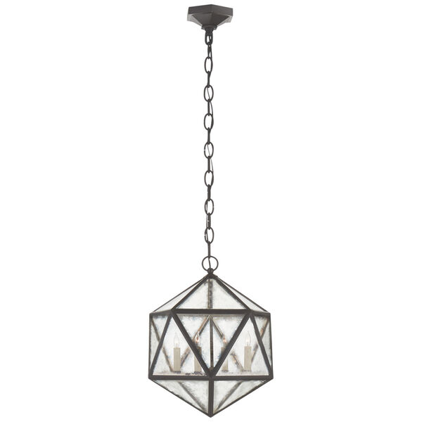 Zeno Medium 18 Facet Hedron Lantern in Aged Iron with Antique Mirror by Chapman and Myers, image 1