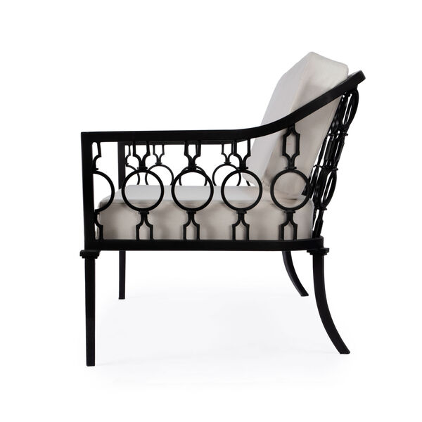 Southport Beige and Black Iron Upholstered Outdoor Loveseat, image 4