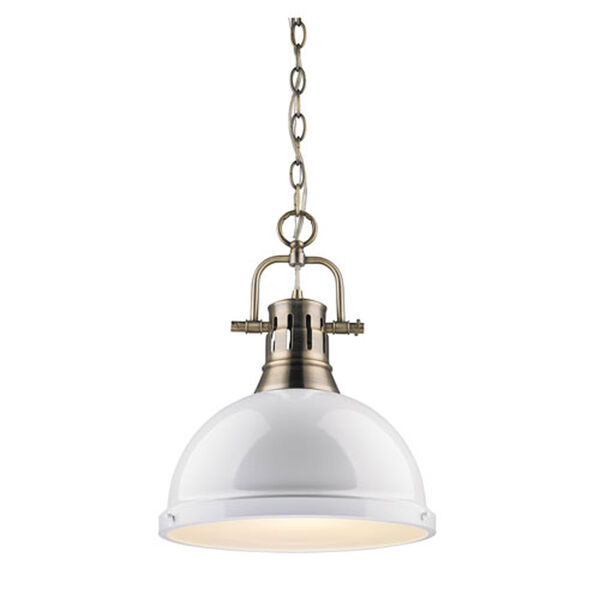 Quinn Aged Brass 14-Inch One-Light Pendant with White Shade, image 1