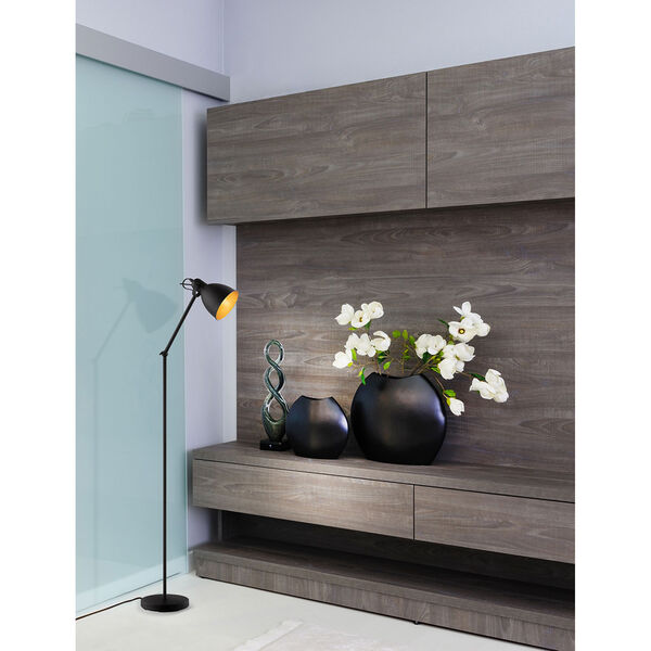 Priddy 2 Black One-Light Floor Lamp with Black Exterior and Gold Interior Metal Shade, image 2