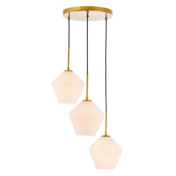 Gene Brass 18-Inch Three-Light Pendant with Frosted White Glass, image 4