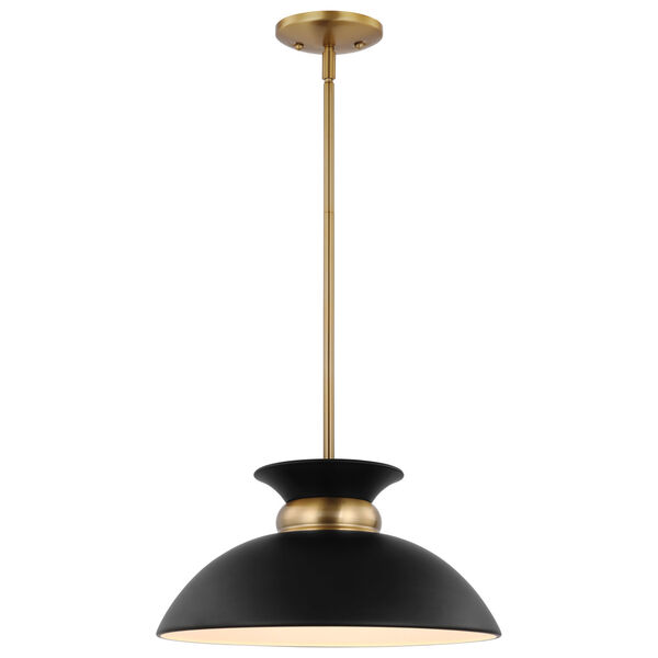 Perkins Matte Black and Burnished Brass 15-Inch One-Light Pendant, image 2