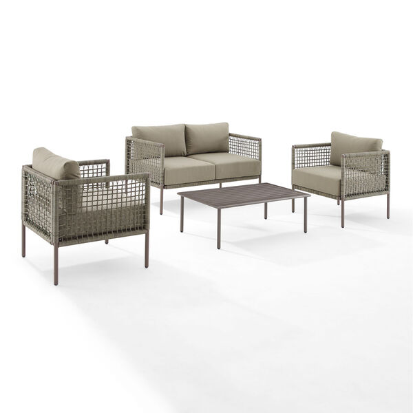 Cali Bay Taupe Light Brown Four-Piece Outdoor Wicker and Metal Conversation Set, image 1
