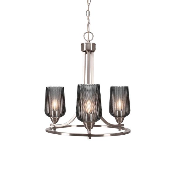 Paramount Brushed Nickel Three-Light Chandelier with Smoke Textured Glass, image 1